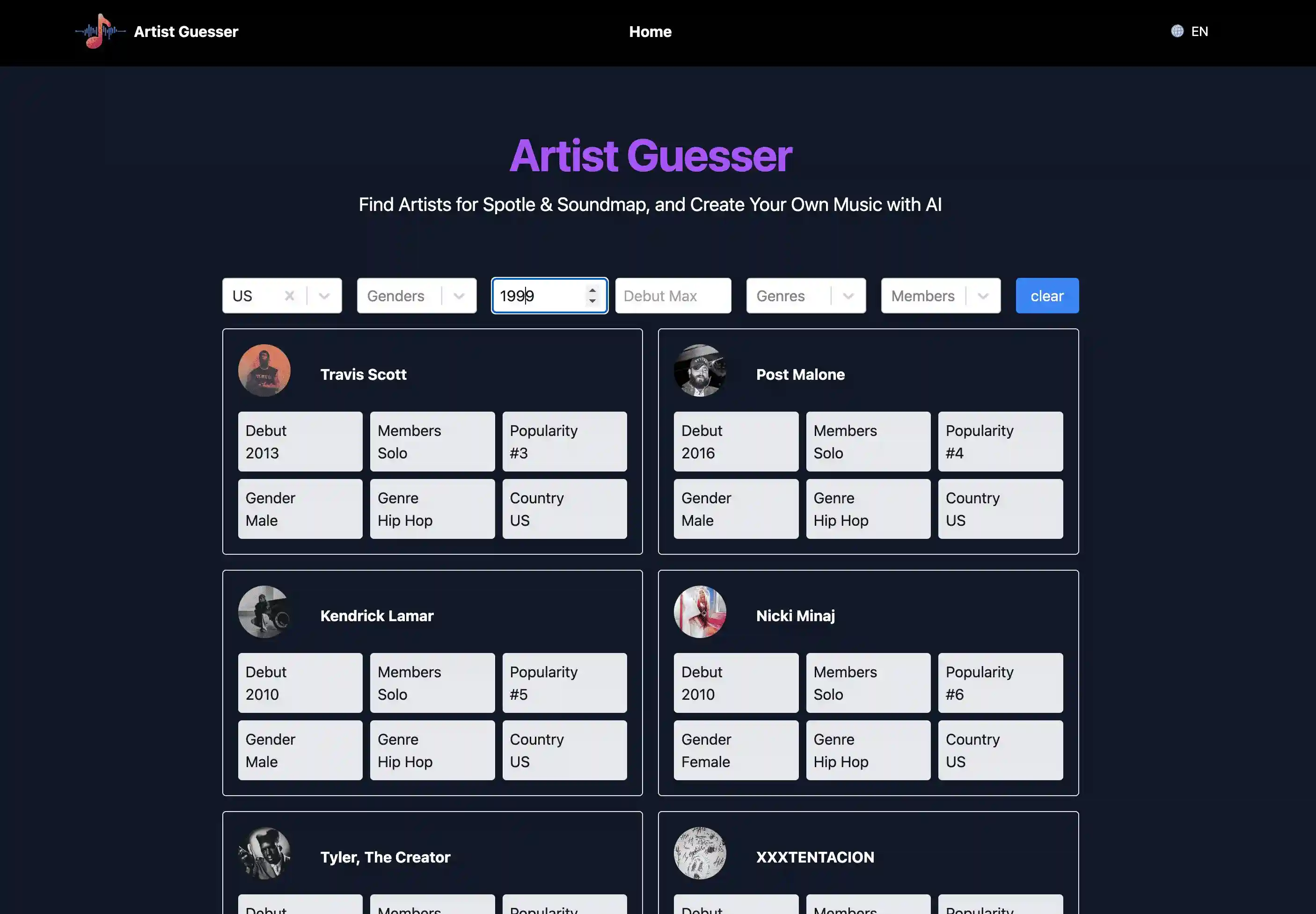 Artist Guesser | Find Artists and Create Music